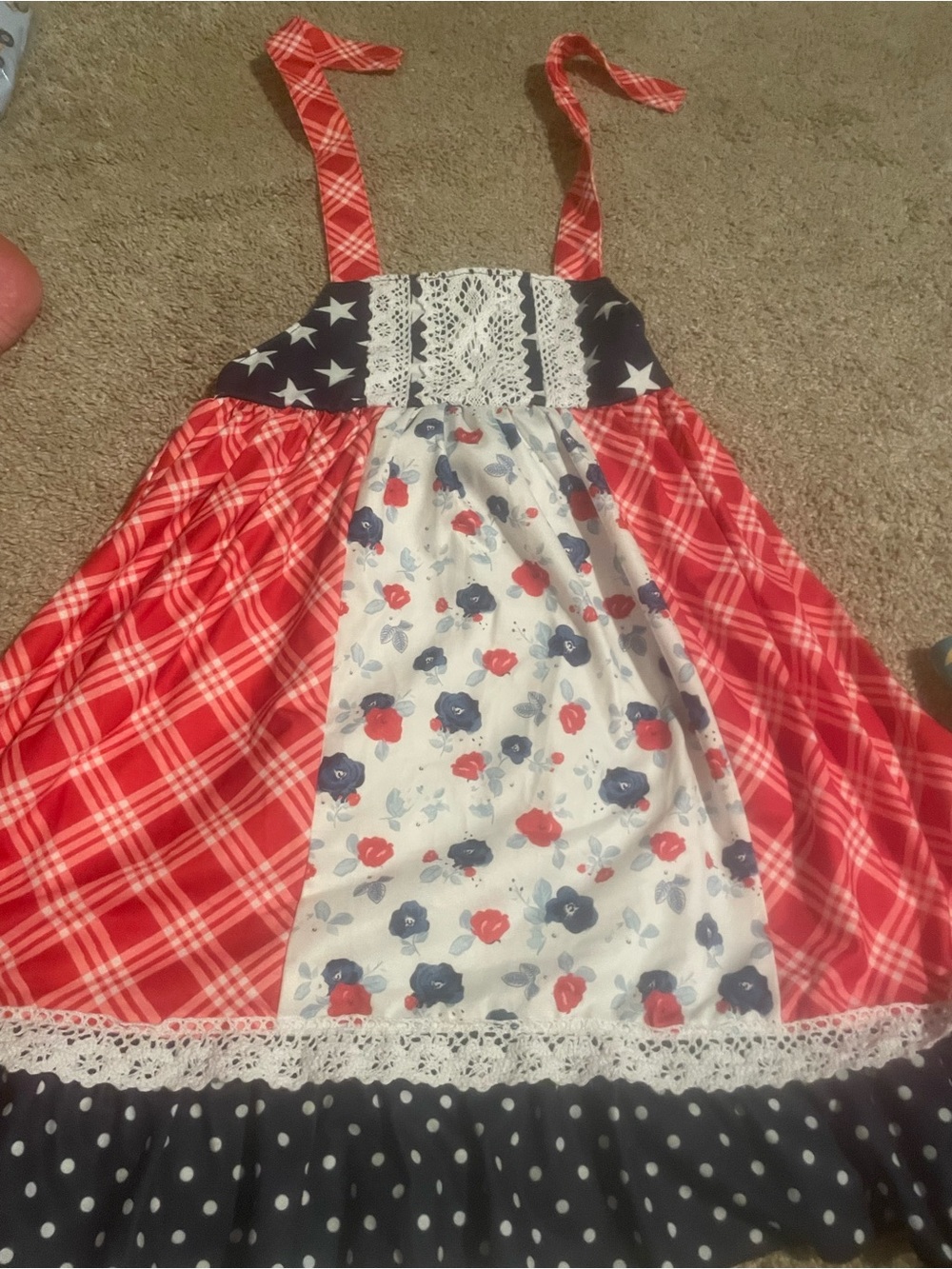 Red, White & Blue Patchwork Sundress with Lace